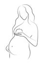 Contour of pregnant woman. Outlines of the body of a pregnant girl. Black and white vector illustration. Linear Royalty Free Stock Photo