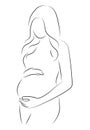 Contour of pregnant woman. Outlines of the body of a pregnant girl. Black and white vector illustration. Linear Royalty Free Stock Photo