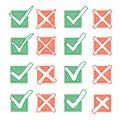 Contour red cross X and green hook V in hatching check box. Yes No icons for highlight selection Royalty Free Stock Photo