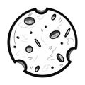 Contour round cheese icon. Creative illustration. Black sketch. Idea for decors, logo, patterns. Isolated vector art.