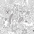 Contour seamless pattern with African animals in decorative childish style. Vector illustration