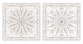 Contour set with illustrations of stained glass with snowflakes in the framework of, square image Royalty Free Stock Photo