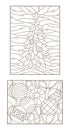 Contour set with illustrations of the stained glass Windows on the theme of new year and Christmas still life with Christmas decor