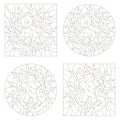 Contour set of illustrations of the stained glass Windows on the theme of new year and Christmas Teddy bears and the gingerbread Royalty Free Stock Photo