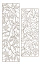 Contour set with illustrations of stained glass Windows with tree branches, Rowan and Apple tree branch, dark contours on white b Royalty Free Stock Photo