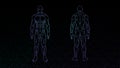 Contour shape human body anatomy neon hologram projected at black background , sci fi interface design element , illustrati