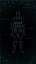 Contour shape human body anatomy neon hologram projected at black background , sci fi interface design element , illustrati