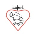 The contour of the shrimp. Logo. Vector. For menus, posters, signs, invitations