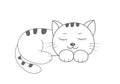 Contour silhouette of a cute cat. A beautiful cute cat lies with his eyes closed