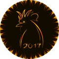 Contour silhouette of rooster in fiery frame