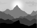contour silhouettes of mountains in black and white