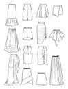 Contour of skirts with asymmetry and folds