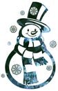 Contour snowman and snowflakes a white background.