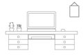 Contour of a standard workplace of a student and an office worker. A working computer desk with a laptop, flowers for air