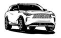 contour SUV car sketch on isolated background. Monochrome outline drawing of crossover auto Royalty Free Stock Photo