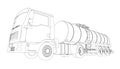 Contour of a tank truck for transportation of gasoline from black lines isolated on a white background. Truck with a Royalty Free Stock Photo