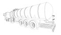 Contour of a tank truck for transportation of gasoline from black lines isolated on a white background. Truck with a Royalty Free Stock Photo
