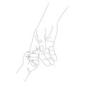 contour to the child holds the father by the finger in line art style, the concept of maternal Protection and Parental Care Royalty Free Stock Photo