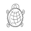 Contour. Turtle. Marine theme icon in hand draw style. Icon, badge, sticker, print for clothes