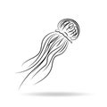 Contour vector design black color jellyfish medusa . Suitable as an icon, silhouette for ready-made marine illustrations. EPS 10