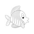 Contoured empty fish silhouette for soothing coloring by children and adults. Isolated on a white background