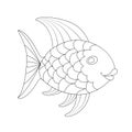 Contoured empty fish silhouette for soothing coloring by children and adults. Isolated on a white background