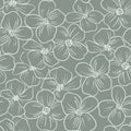 Contoured floral seamless pattern. Simple minimalistic style. Blossoming branches of trees. Outline of flowers.