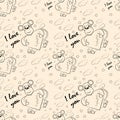 Contoured seamless childrens illustration of a monkey hugging a heart with I love you