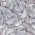 Contoured seamless pattern with decorative monstera leaf shapes print. Hand drawn foliage ornament