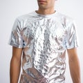 Contoured Shading Aluminum Foil Shirt With Shiny Bumpy Texture