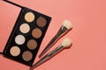Contouring kit with brushes, bronzers and highlighters of different shades Royalty Free Stock Photo