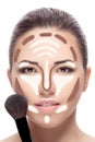 Contouring. Make up woman face.