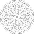 Contouring mandala with simple flower and striped patterns, meditative coloring page for creativity