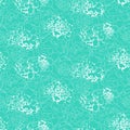 White Contours of abstract flowers on blue turquoise background