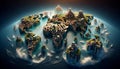 Contours of Discovery: AI Sculpted World Map with Elevated Continents