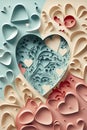 Contours of pastel colored pale hearts decorating a wall, wallpaper. Valentine\'s day. Generative AI