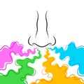 Contours of person`s nose and different smells around