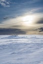 Contra jour snow covered wilderness, north east Iceland in winter