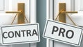 Contra or pro as a choice in life - pictured as words Contra, pro on doors to show that Contra and pro are different options to