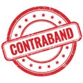 CONTRABAND text on red grungy round rubber stamp