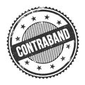 CONTRABAND text written on black grungy round stamp