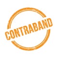 CONTRABAND text written on orange grungy round stamp