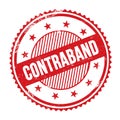 CONTRABAND text written on red grungy round stamp