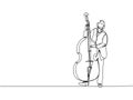 Contrabass, double bass and musician one line art. Continuous line drawing of musical, melody, violin, vintage, music