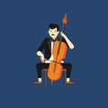 Contrabass player. Jazz or blues musician plays a contrabass. Element for flyer, posters of festival jazz music, jazz band