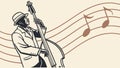 Contrabass Player with Musical Notes: Classic Jazz Art, vector design Generative AI Royalty Free Stock Photo