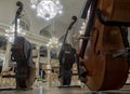 Contrabass on stage in front of an empty hall Royalty Free Stock Photo