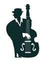 Contrabassist player silhouettes vector illustration