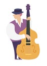 Contrabassist player vector colorful illustration. Royalty Free Stock Photo