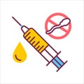Contraception method injection color line icon. Women hormonal contraceptive, birth control. Safety sex sign. Pictogram